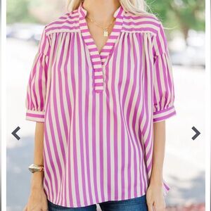 NEW First Love by Lovelyn Magenta and White Striped Blouse size large